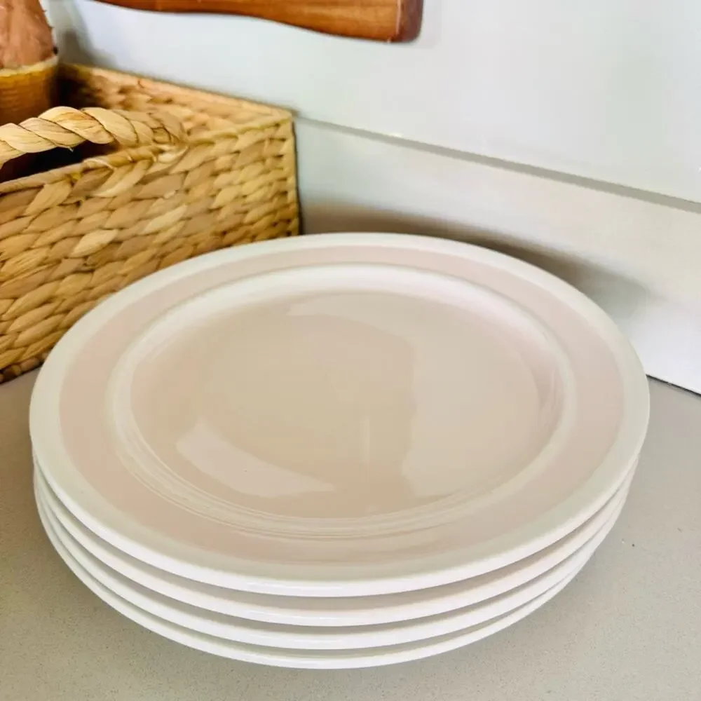 4 KATE SPADE LENOX Blush Pink Tan Sculpt Stripe Ceramic Gloss Dinner Plates Set
